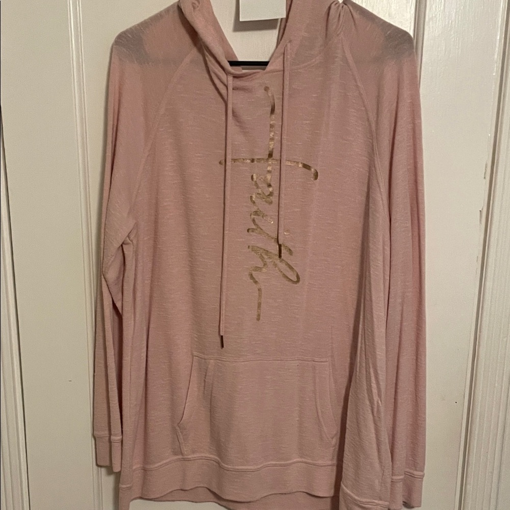 Chance or Fate,  Pink Hoodie with Gold Script saying Faith